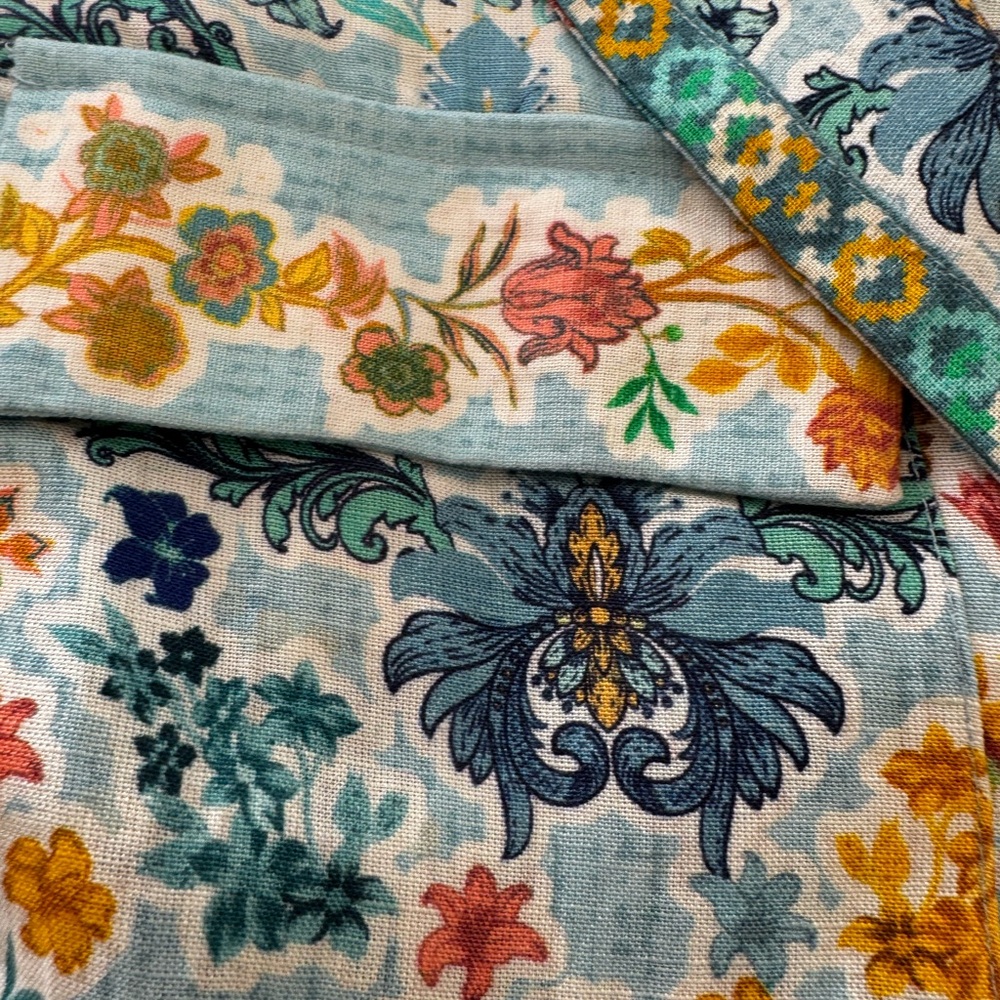 Ranna Gill Floral Belted Sleeveless Romper in Aqua Blue, Yellow & Green - Picture 13 of 14
